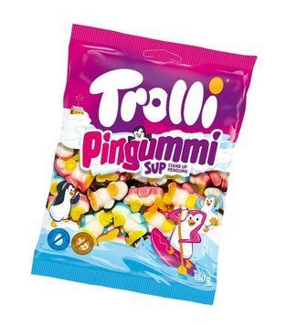 Жувальні цукерки Trolli Pingummi SUP у формі пінгвінів зі смаком фруктів 150 г 64603 фото